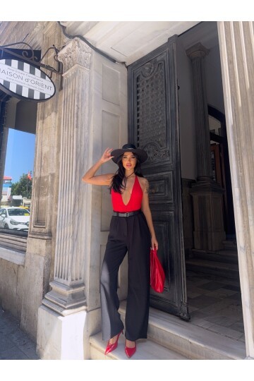 Kemerli Çift Pile Detay Palazzo Pantolon