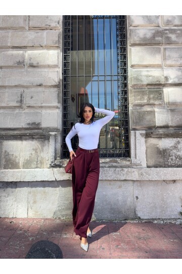 Kemerli Çift Pile Detay Palazzo Pantolon