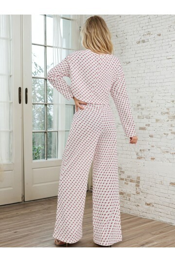 Kalp Desenli Uzun Kollu Pijama Takımı