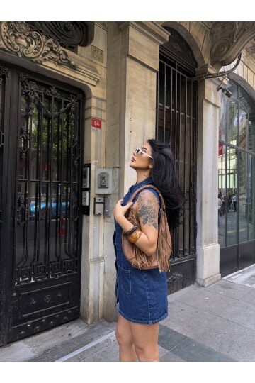 Kolsuz Önü Düğmeli Jean Elbise