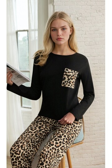Leopar Desenli Kadın Pijama Takımı