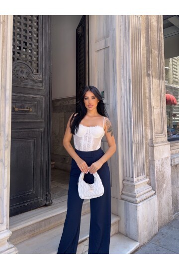 Likralı Cırtlı Palazzo Pantolon