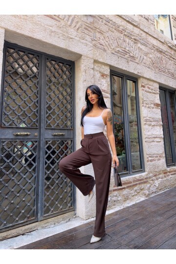 Likralı Cırtlı Palazzo Pantolon