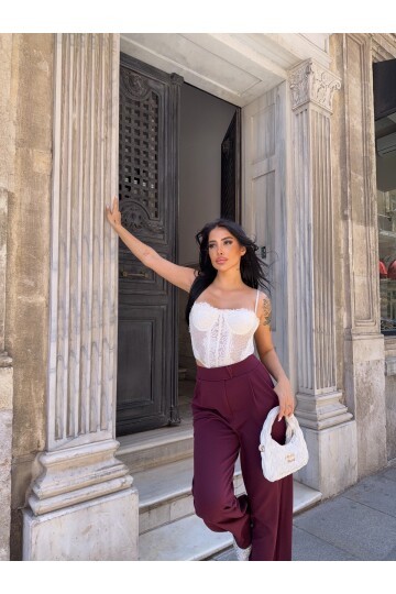 Likralı Cırtlı Palazzo Pantolon