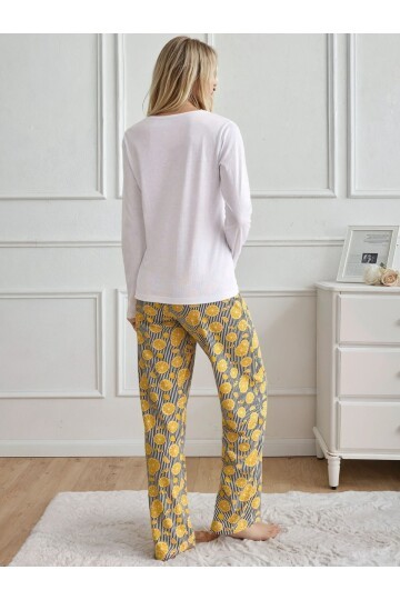 Limon Desenli Uzun Kol Kadın Pijama Takımı