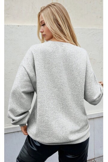 Los Angeles California Baskılı Gri Oversize Üç İplik Kadın Sweatshirt