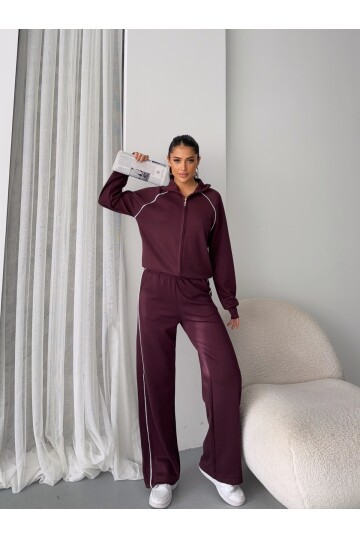 Modal Kumaş Şerit Detaylı Takım Bordo