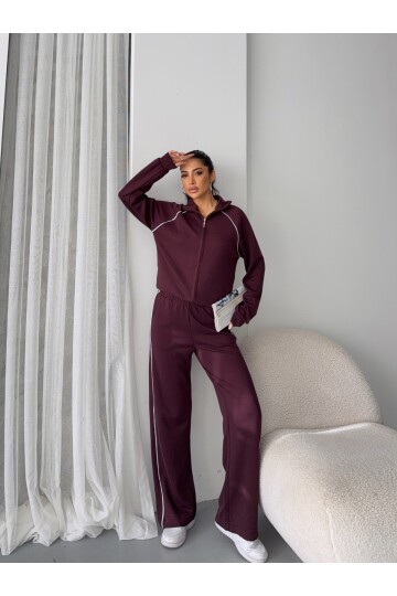 Modal Kumaş Şerit Detaylı Takım Bordo