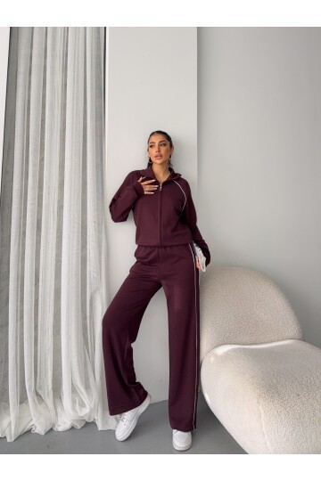 Modal Kumaş Şerit Detaylı Takım Bordo