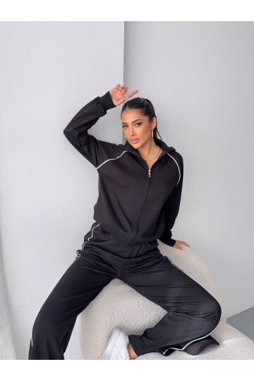 Modal Kumaş Şerit Detaylı Takım Siyah