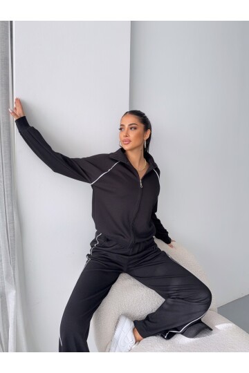 Modal Kumaş Şerit Detaylı Takım Siyah