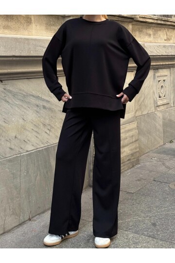 Modal Kumaş Siyah Oversize Sweat İkili Takım