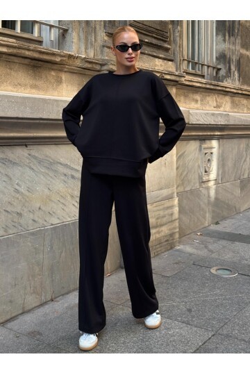 Modal Kumaş Siyah Oversize Sweat İkili Takım