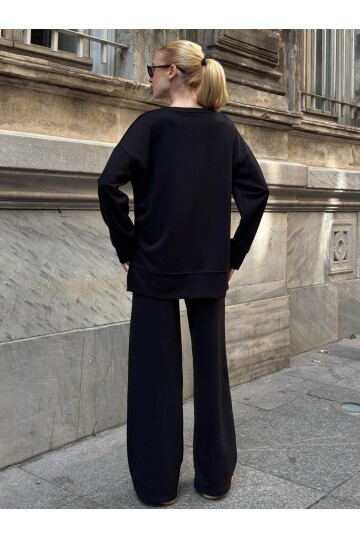 Modal Kumaş Siyah Oversize Sweat İkili Takım