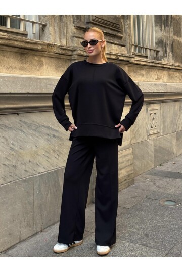 Modal Kumaş Siyah Oversize Sweat İkili Takım