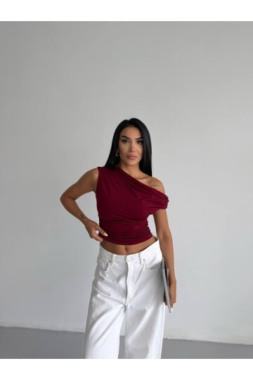 Omuz Detay Bordo Sandy Bluz