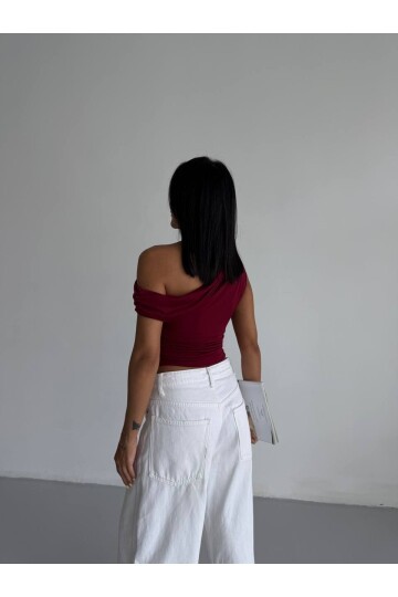 Omuz Detay Bordo Sandy Bluz