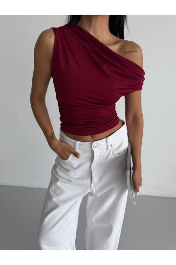 Omuz Detay Bordo Sandy Bluz