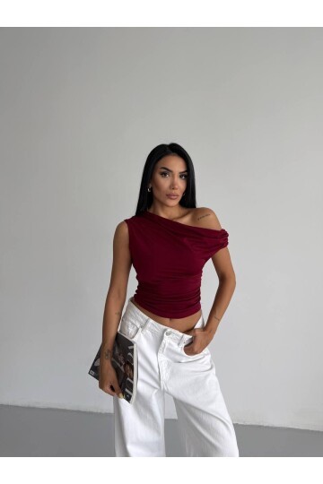Omuz Detay Bordo Sandy Bluz