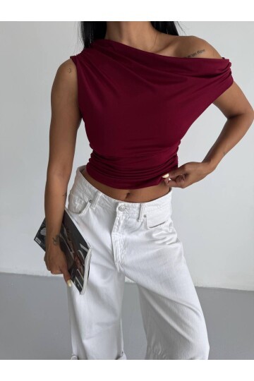 Omuz Detay Bordo Sandy Bluz