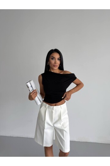 Omuz Detay Siyah Sandy Bluz