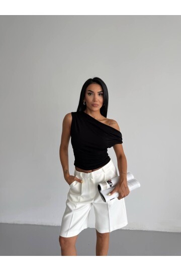 Omuz Detay Siyah Sandy Bluz
