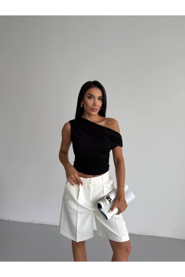 Omuz Detay Siyah Sandy Bluz