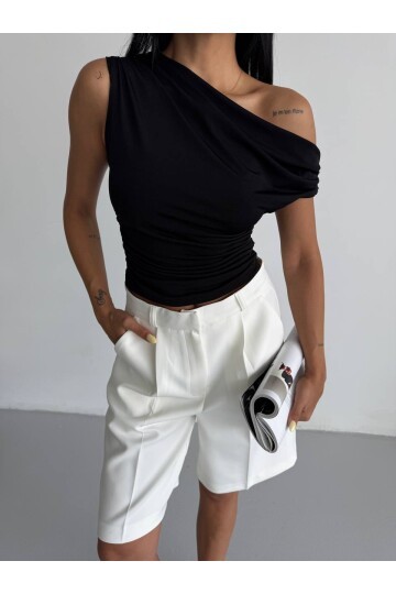 Omuz Detay Siyah Sandy Bluz