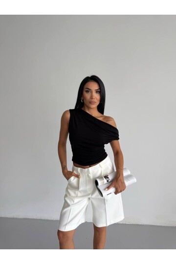 Omuz Detay Siyah Sandy Bluz