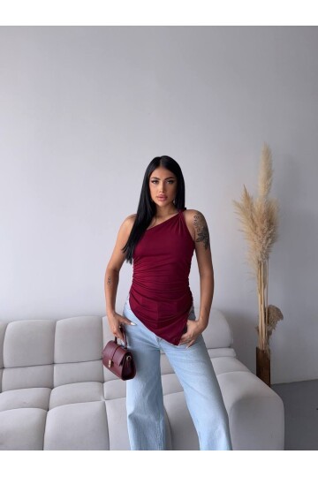 Omuz Detay Tasarım Bluz Bordo