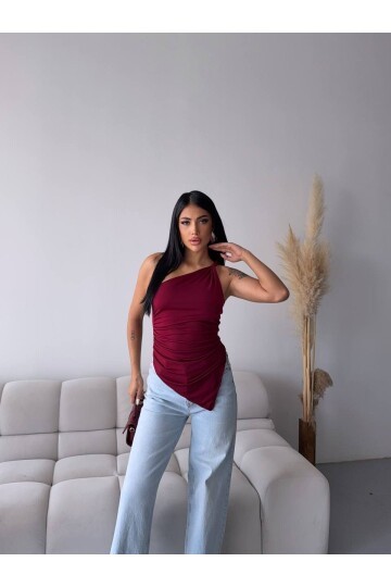 Omuz Detay Tasarım Bluz Bordo