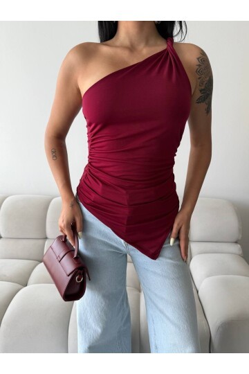 Omuz Detay Tasarım Bluz Bordo
