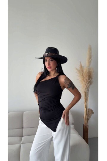 Omuz Detay Tasarım Bluz Siyah