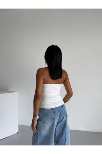 Omuz Toka Detay Bluz Beyaz