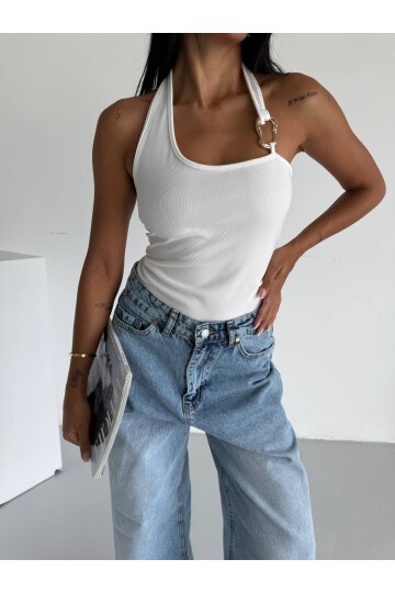 Omuz Toka Detay Bluz Beyaz