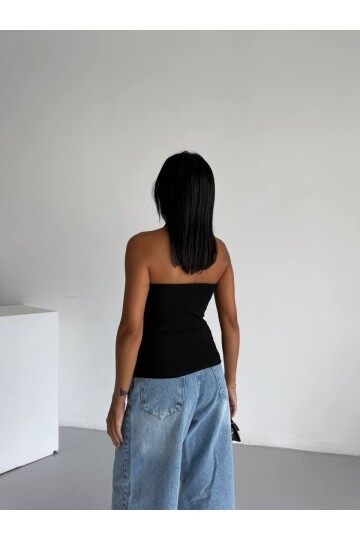 Omuz Toka Detay Bluz Siyah