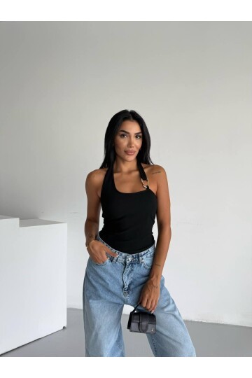 Omuz Toka Detay Bluz Siyah