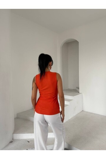 Ottoman Düğme Detay Bluz Turuncu