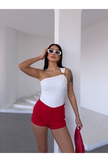 Ottoman Omuz Detay Beyaz Bluz