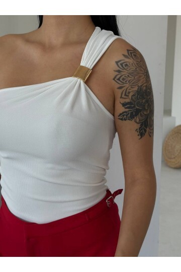 Ottoman Omuz Detay Beyaz Bluz