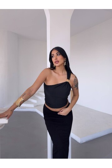 Ottoman Omuz Detay Siyah Bluz