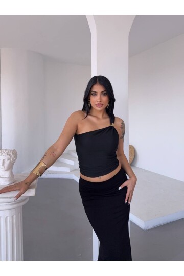 Ottoman Omuz Detay Siyah Bluz