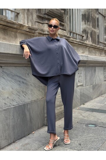 Oversize Gömlek Pantalon Gri Takım