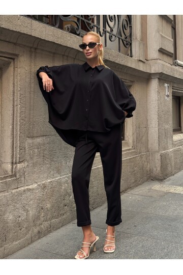 Oversize Gömlek Pantalon Siyah Takım