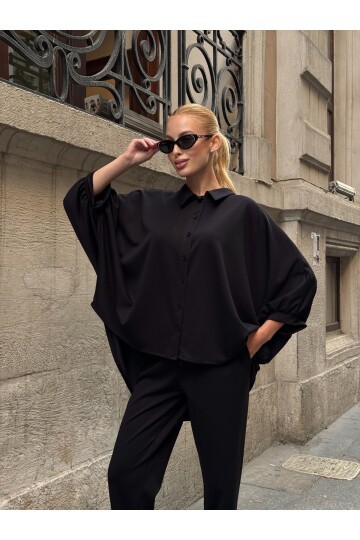 Oversize Gömlek Pantalon Siyah Takım