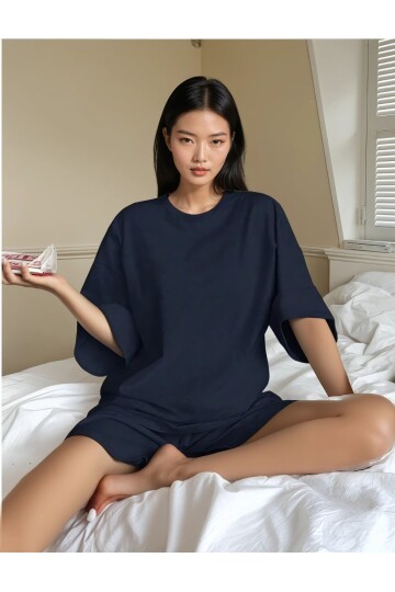 Oversize Süprem Kumaş Kısa Kol Şortlu Pijama Takımı