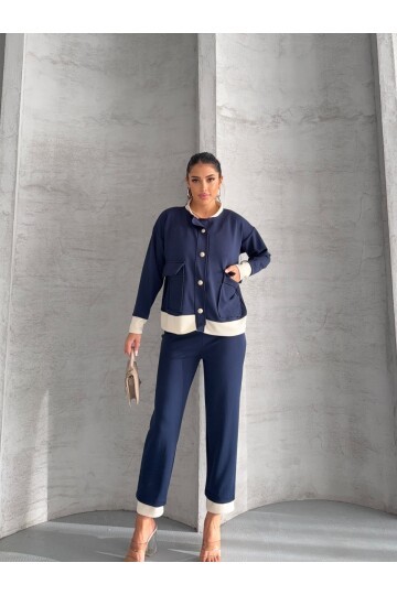 Oysho Kumaş Düğmeli Ayıcık Aksesuarlı Takım Lacivert