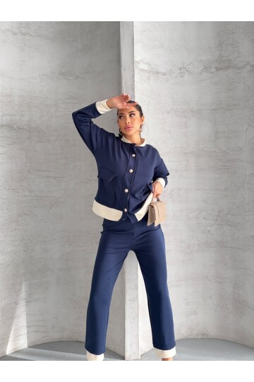 Oysho Kumaş Düğmeli Ayıcık Aksesuarlı Takım Lacivert