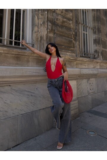 Paça Bol Antrasit Yüksek Bel Jean