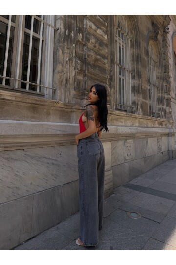 Paça Bol Antrasit Yüksek Bel Jean